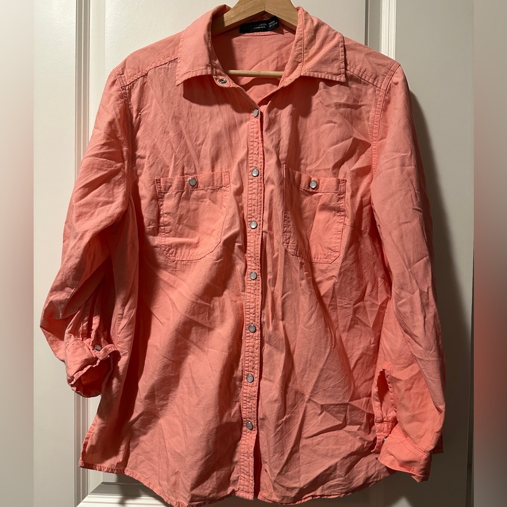 Faded Glory Coral Snap-Front Button Down Shirt